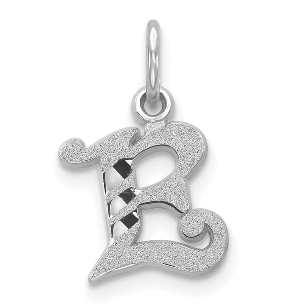 10k White Gold Diamond-Cut Initial E Charm - image 4
